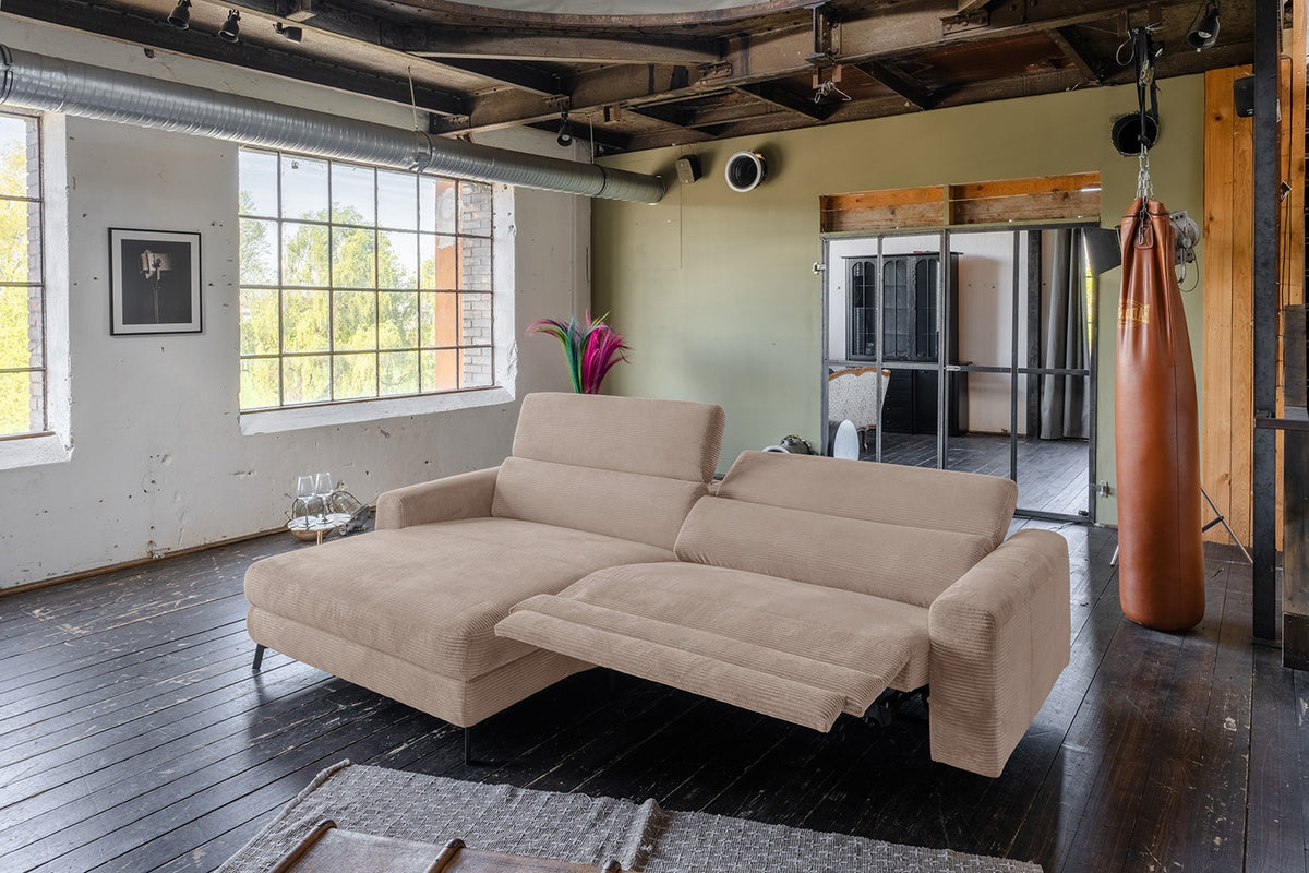 KAWOLA Sofa LAISKA Ecksofa Relaxfunktion teilmotorisch Cord taupe