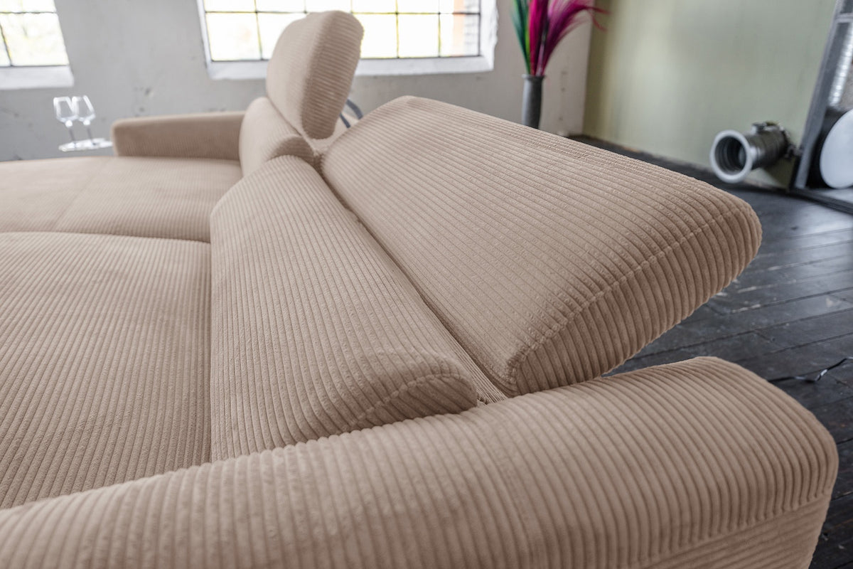 KAWOLA Sofa LAISKA Ecksofa Relaxfunktion teilmotorisch Cord taupe
