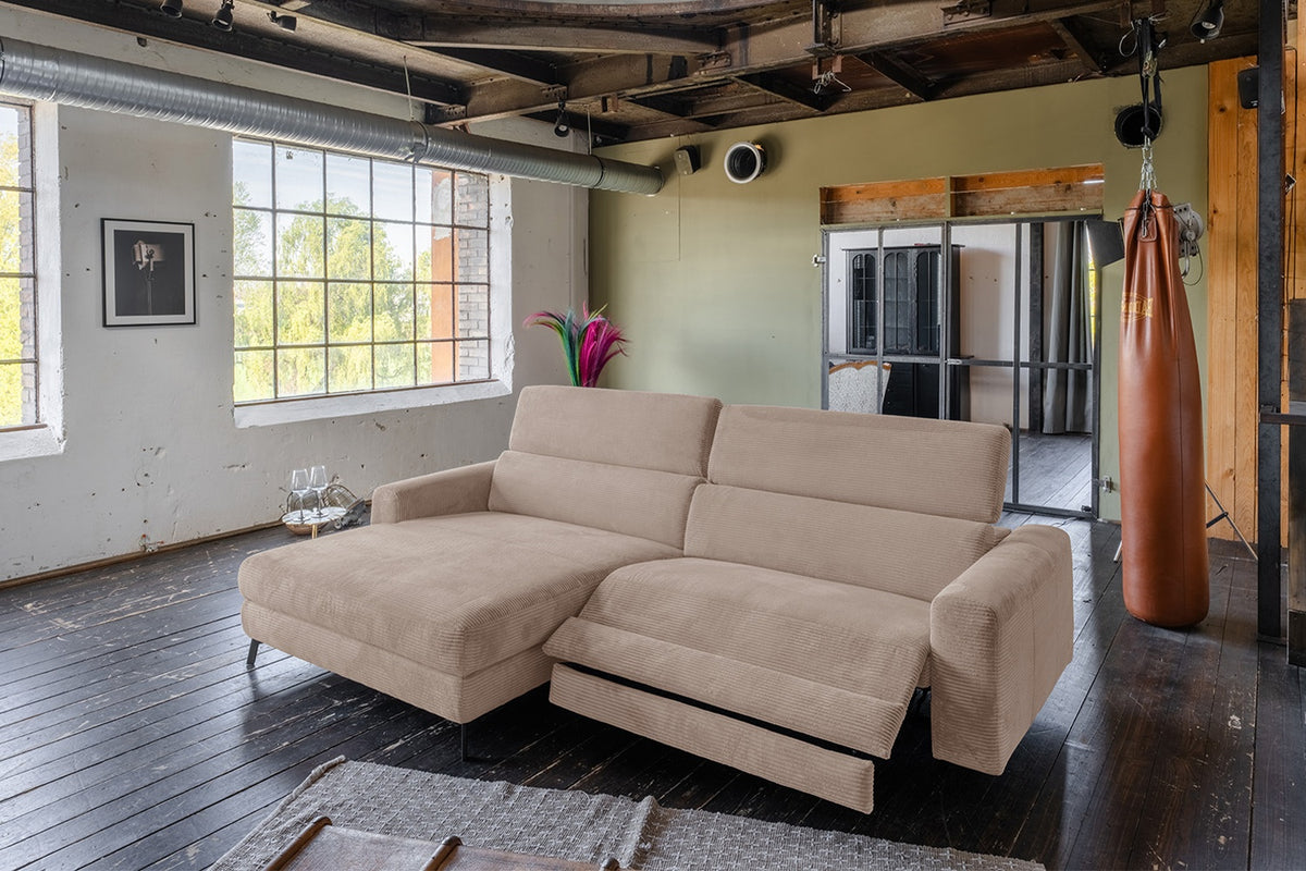KAWOLA Sofa LAISKA Ecksofa Relaxfunktion teilmotorisch Cord taupe, Links