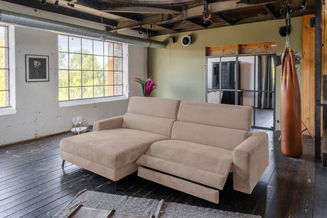 KAWOLA Sofa LAISKA Ecksofa Relaxfunktion teilmotorisch Cord taupe, Links