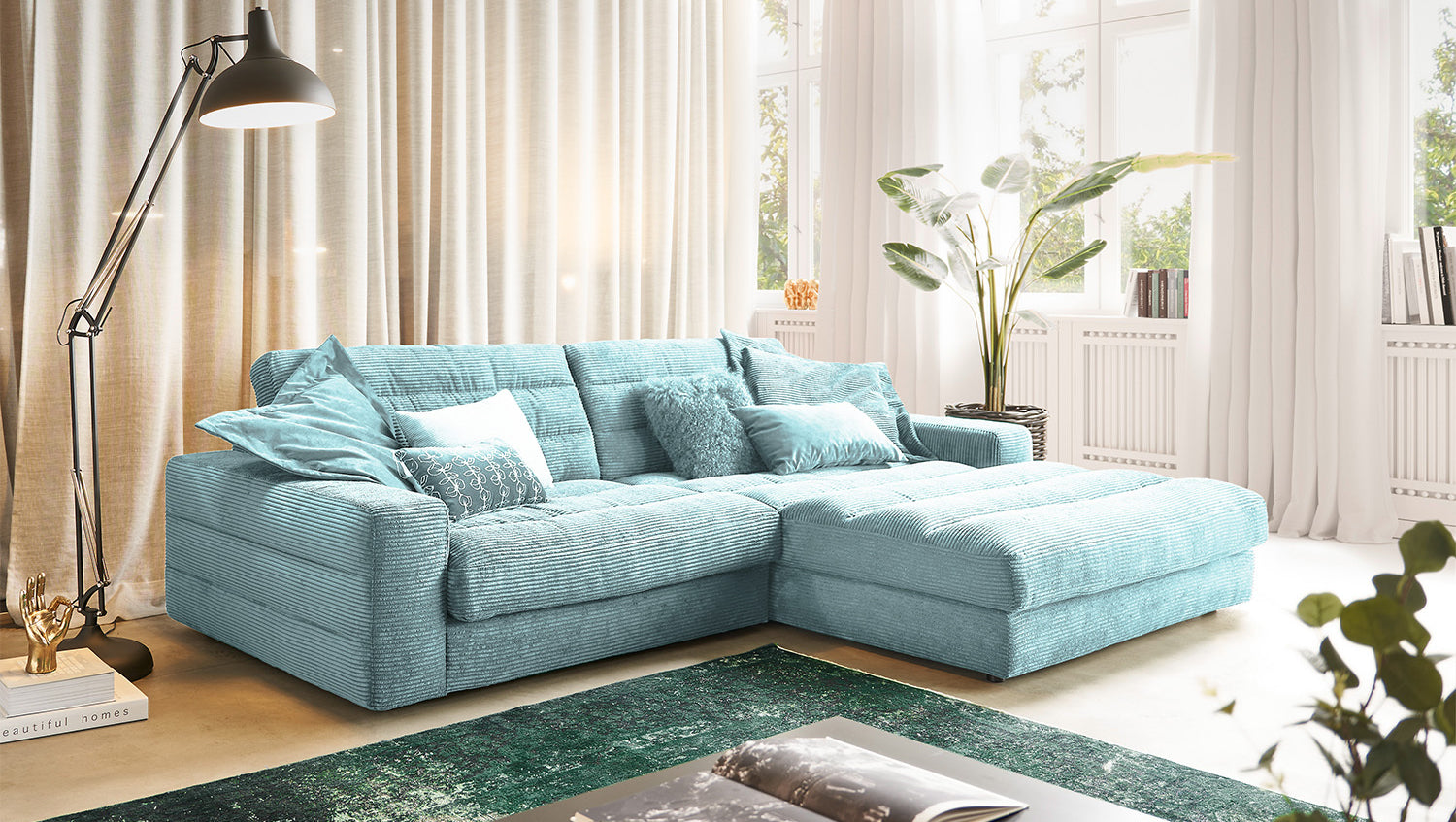 KAWOLA Sofa LANA Ecksofa Cord hellblau, Rechts