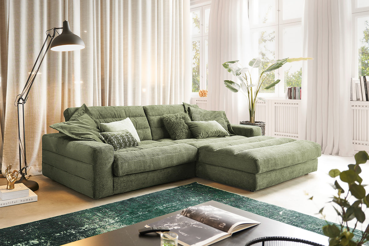 KAWOLA Sofa LANA Ecksofa Cord olivgrün, Rechts