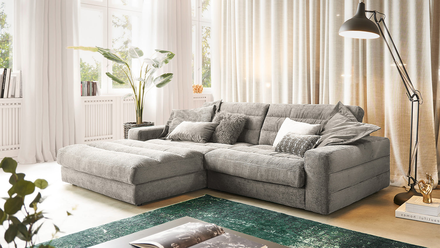 KAWOLA Sofa LANA Ecksofa Cord steingrau, Links