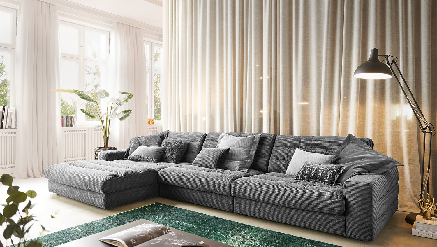 KAWOLA Sofa LANA XL Ecksofa Cord grau, Links
