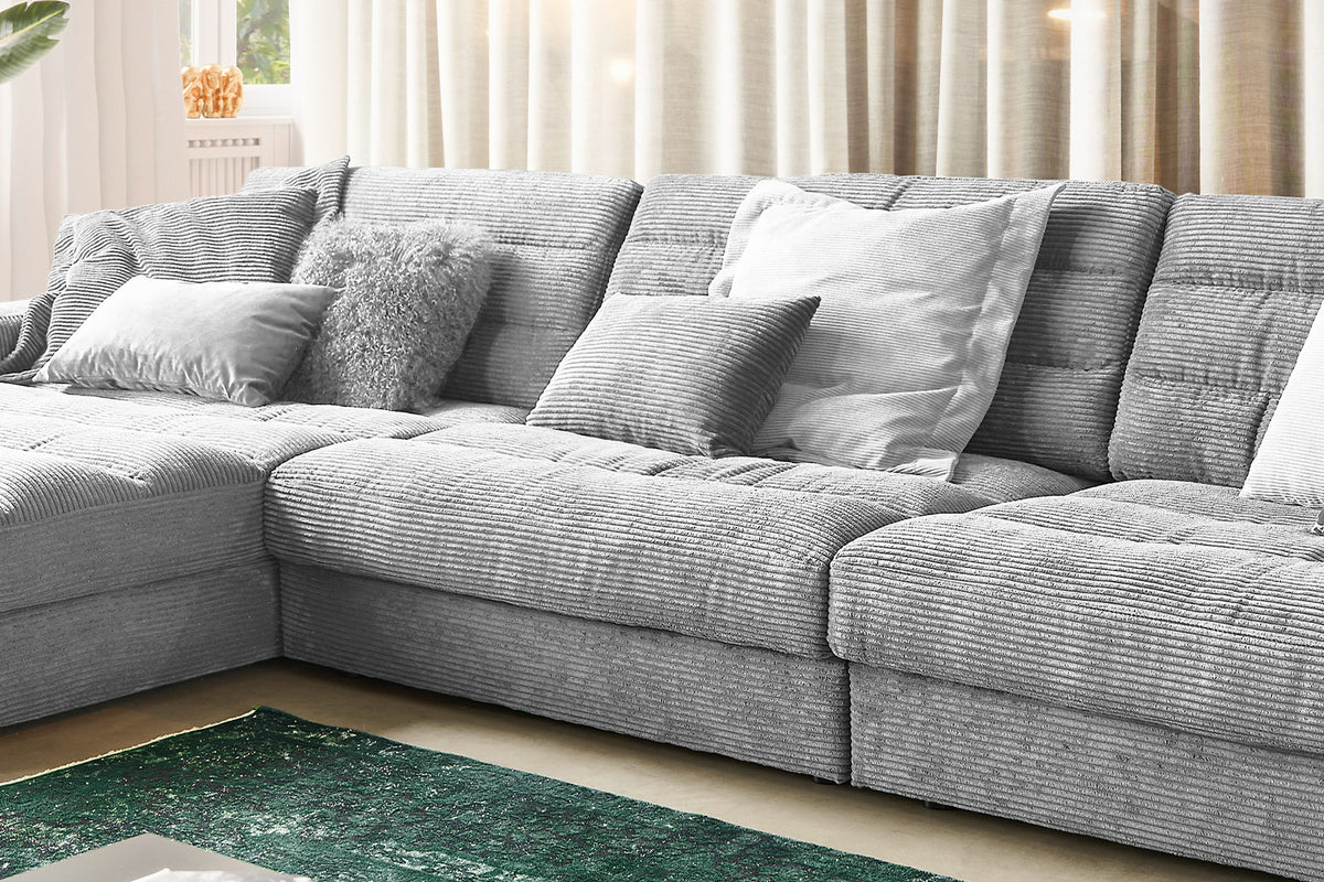 KAWOLA Sofa LANA XL Ecksofa Cord hellgrau