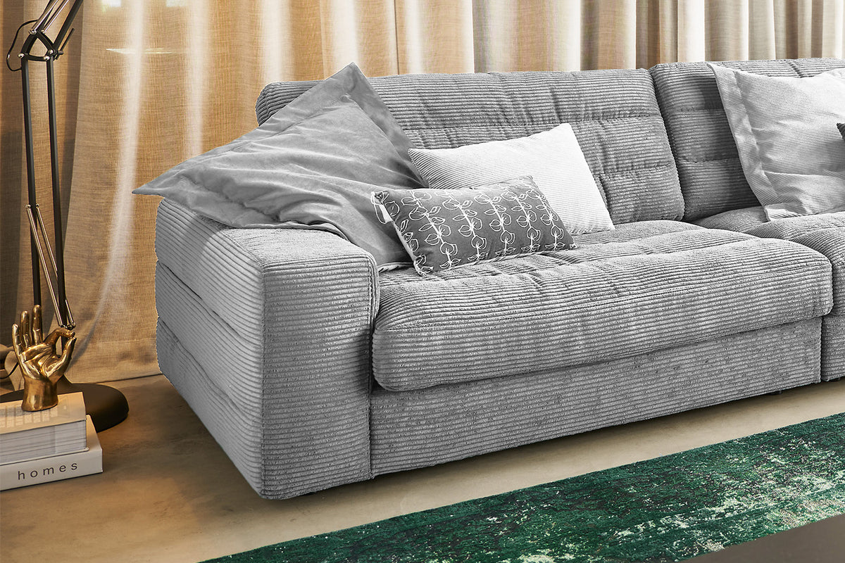 KAWOLA Sofa LANA XL Ecksofa Cord hellgrau