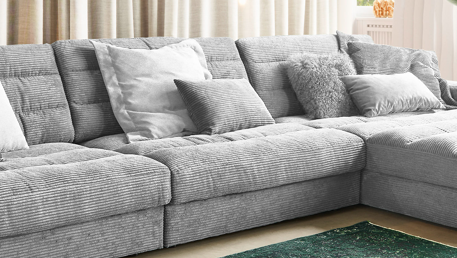 KAWOLA Sofa LANA XL Ecksofa Cord hellgrau