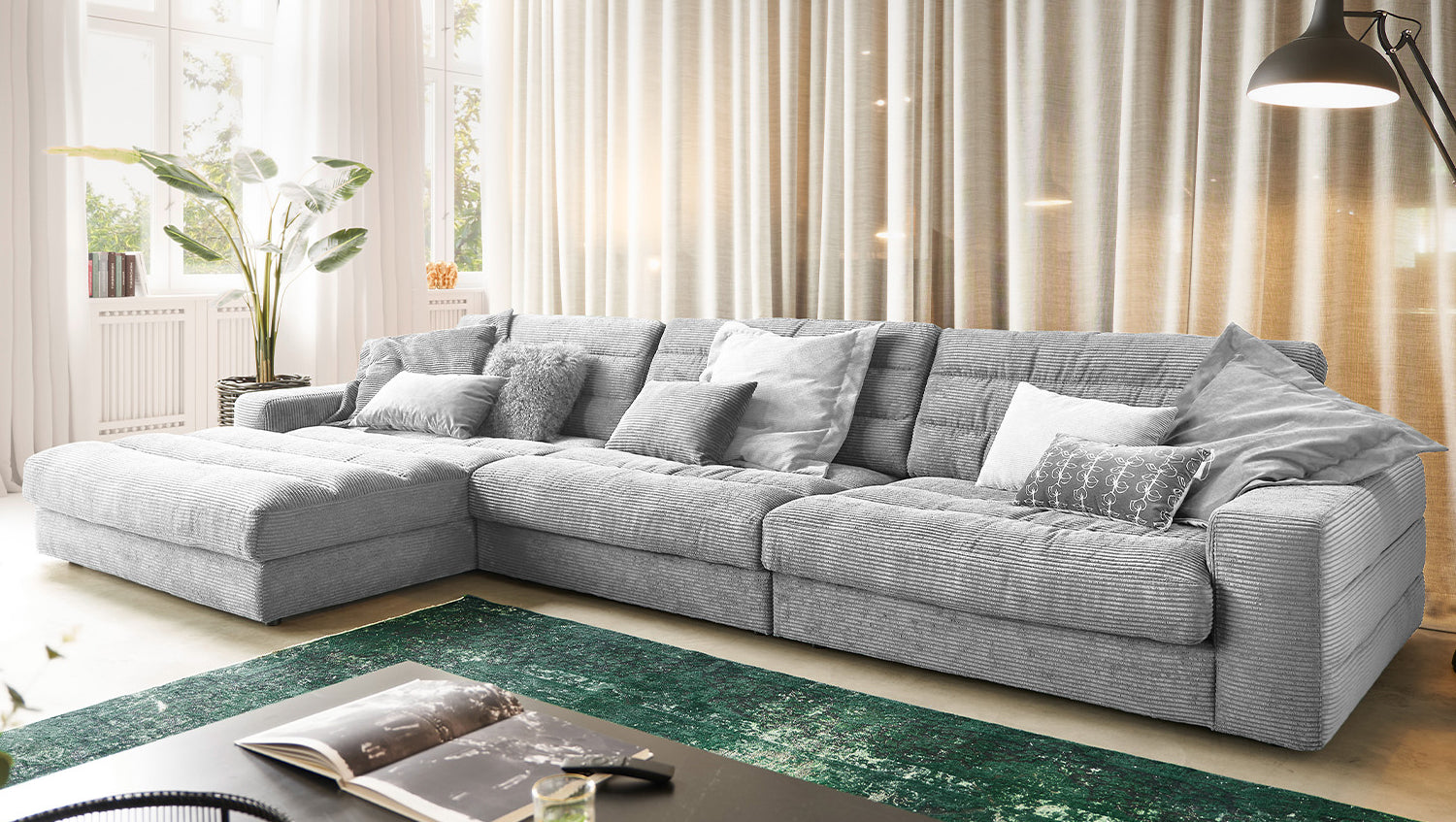 KAWOLA Sofa LANA XL Ecksofa Cord hellgrau