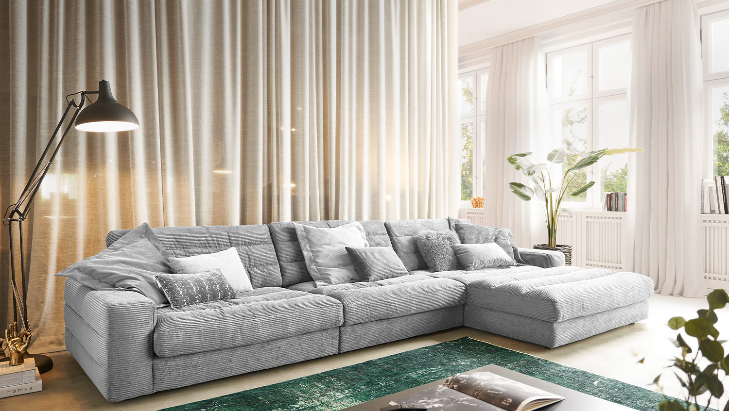 KAWOLA Sofa LANA XL Ecksofa Cord hellgrau, Rechts