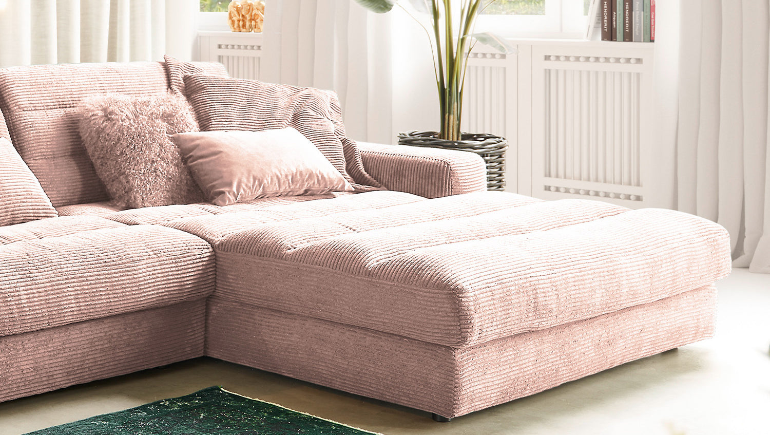 KAWOLA Sofa LANA XL Ecksofa Cord rosa