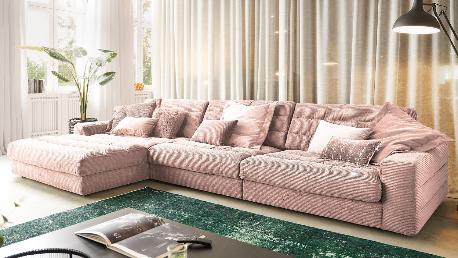 KAWOLA Sofa LANA XL Ecksofa Cord rosa