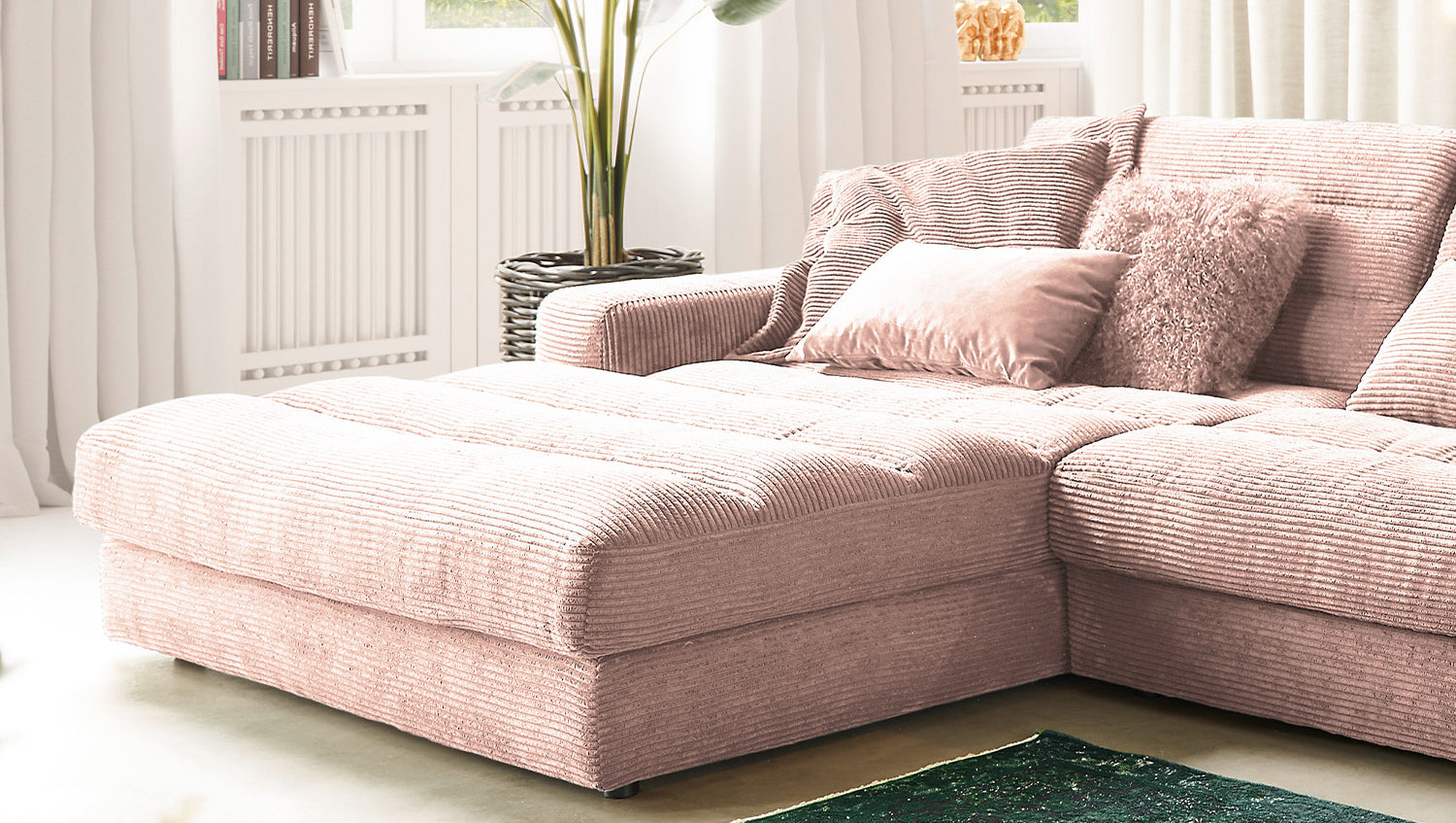 KAWOLA Sofa LANA XL Ecksofa Cord rosa