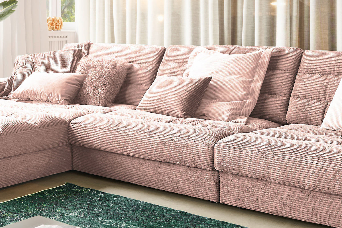KAWOLA Sofa LANA XL Ecksofa Cord rosa
