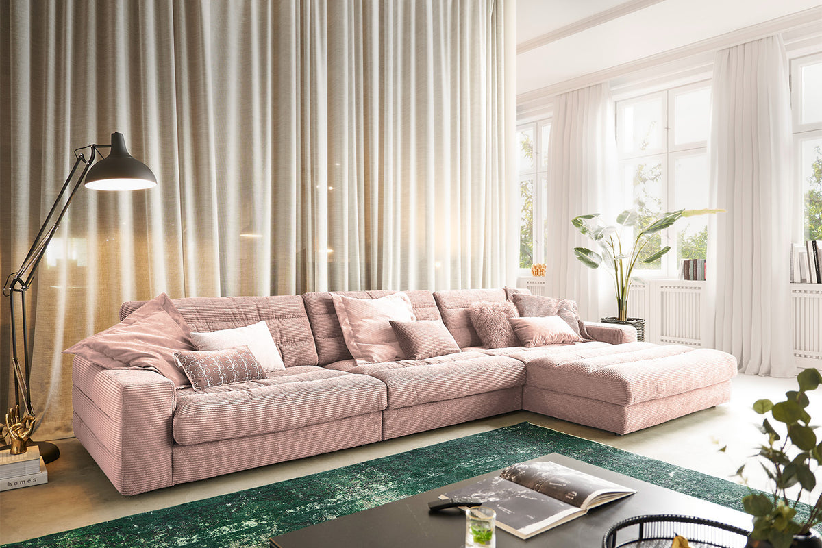 KAWOLA Sofa LANA XL Ecksofa Cord rosa, Rechts