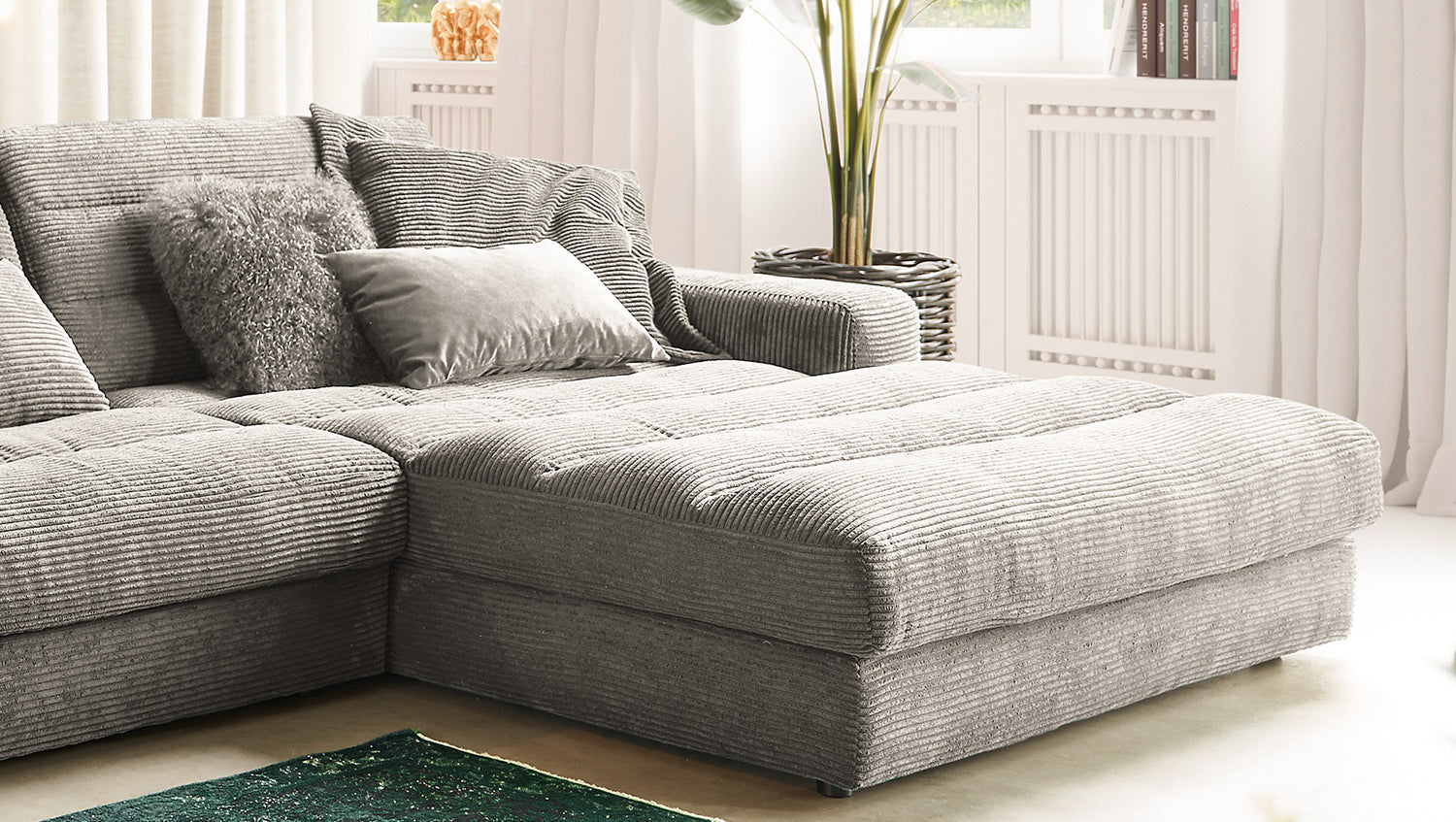 KAWOLA Sofa LANA XL Ecksofa Cord steingrau