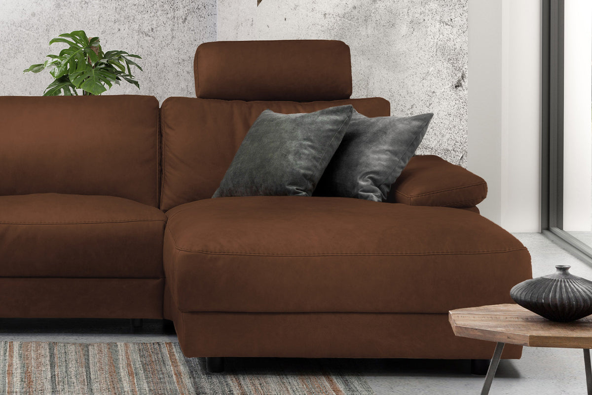 KAWOLA Sofa LOLA Ecksofa Leder braun mit motorischer Relaxfunktion