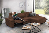 KAWOLA Sofa LOLA Ecksofa Leder braun mit motorischer Relaxfunktion