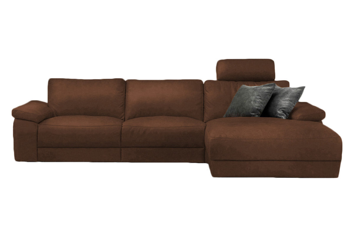 KAWOLA Sofa LOLA Ecksofa Leder braun mit motorischer Relaxfunktion