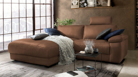 KAWOLA Sofa LOLA Ecksofa Leder braun mit motorischer Relaxfunktion, 233 x 178, Links