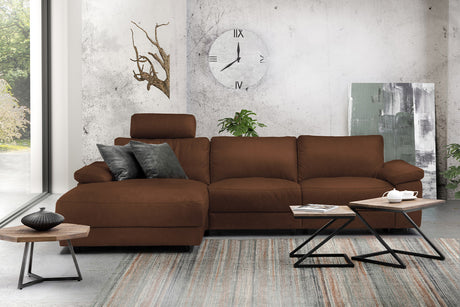 KAWOLA Sofa LOLA Ecksofa Leder braun mit motorischer Relaxfunktion, 304 x 178, Links