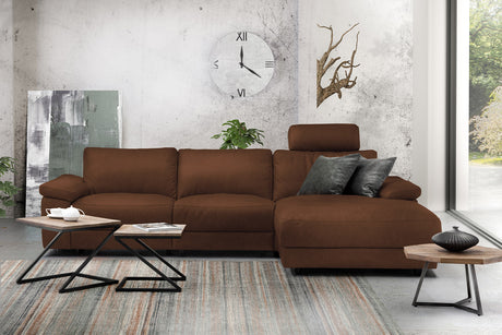 KAWOLA Sofa LOLA Ecksofa Leder braun mit motorischer Relaxfunktion, 304 x 178, Rechts