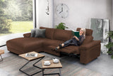 KAWOLA Sofa LOLA Ecksofa Leder braun mit motorischer Relaxfunktion
