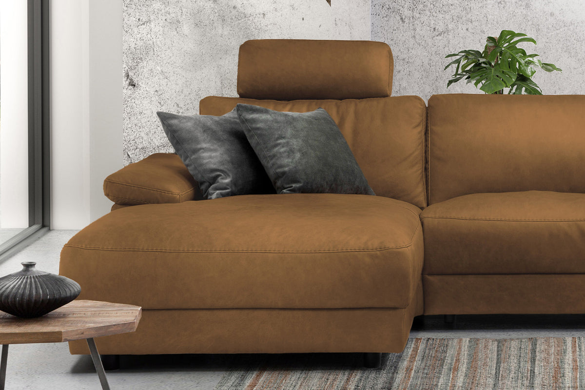 KAWOLA Sofa LOLA Ecksofa Leder cognac mit motorischer Relaxfunktion