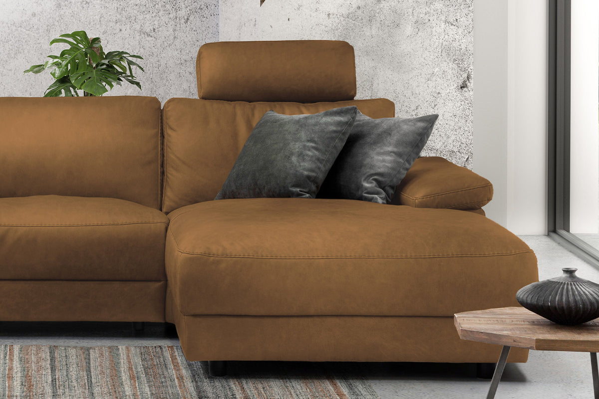 KAWOLA Sofa LOLA Ecksofa Leder cognac mit motorischer Relaxfunktion