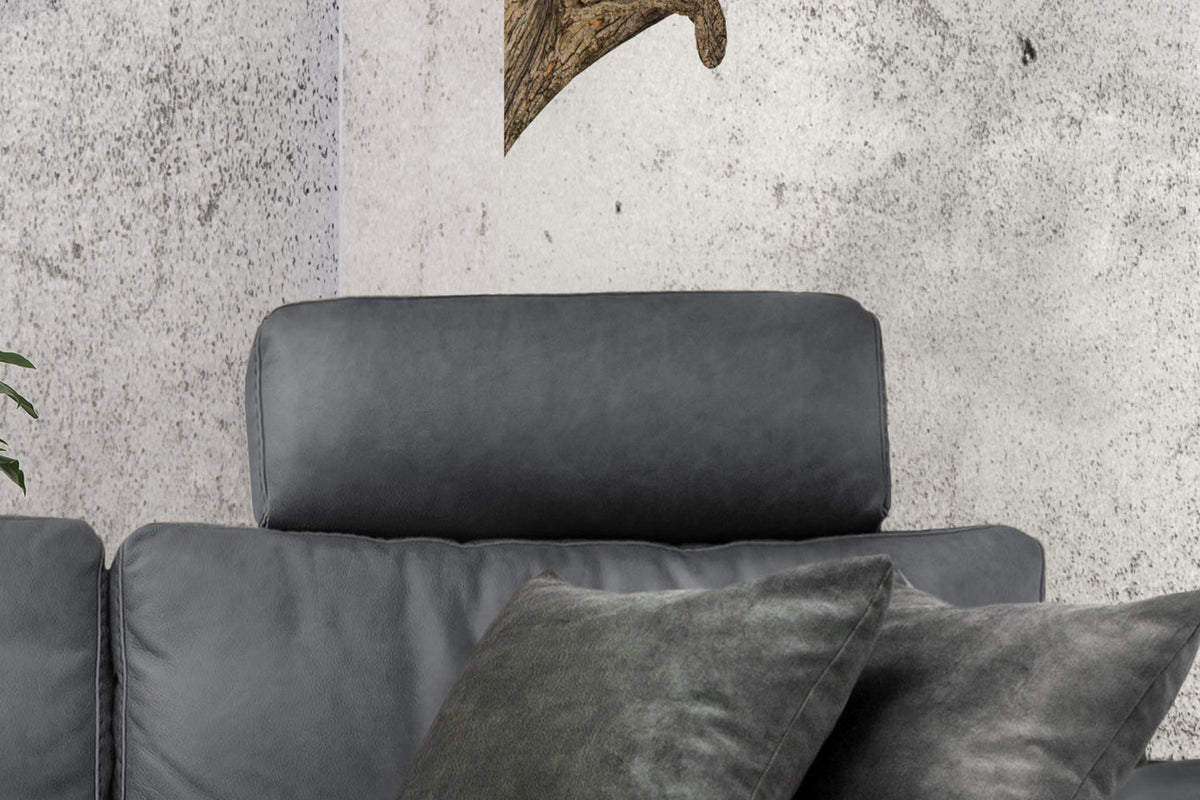 KAWOLA Sofa LOLA Ecksofa Leder grau mit motorischer Relaxfunktion