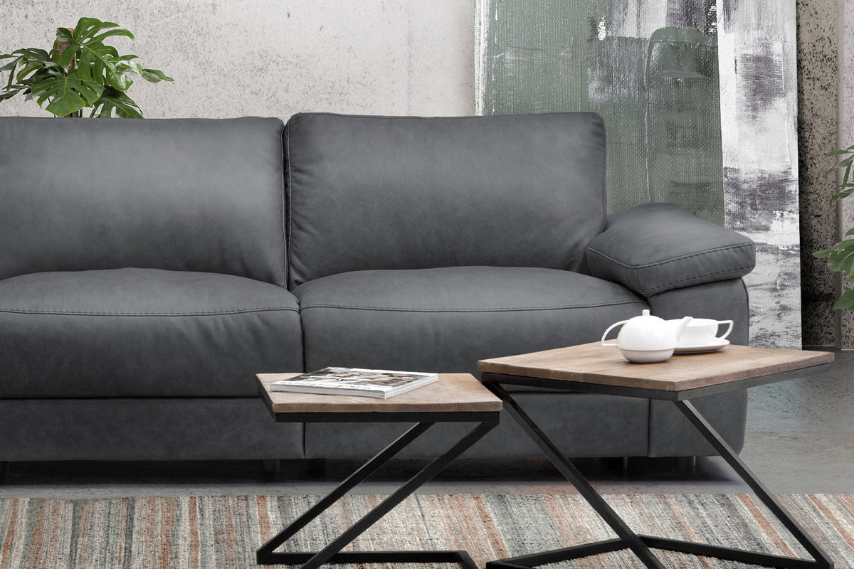 KAWOLA Sofa LOLA Ecksofa Leder grau mit motorischer Relaxfunktion
