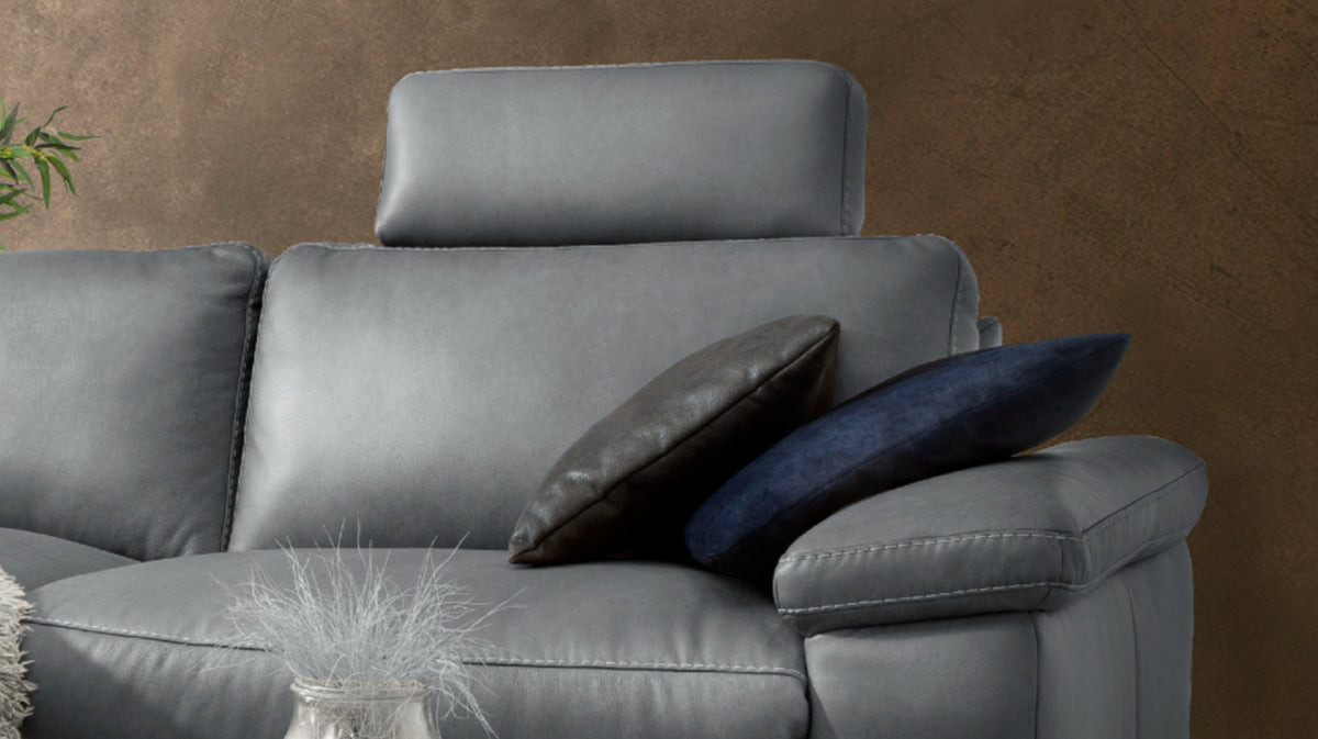 KAWOLA Sofa LOLA Ecksofa Leder grau mit motorischer Relaxfunktion