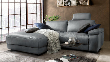 KAWOLA Sofa LOLA Ecksofa Leder grau mit motorischer Relaxfunktion, 233 x 178, Links