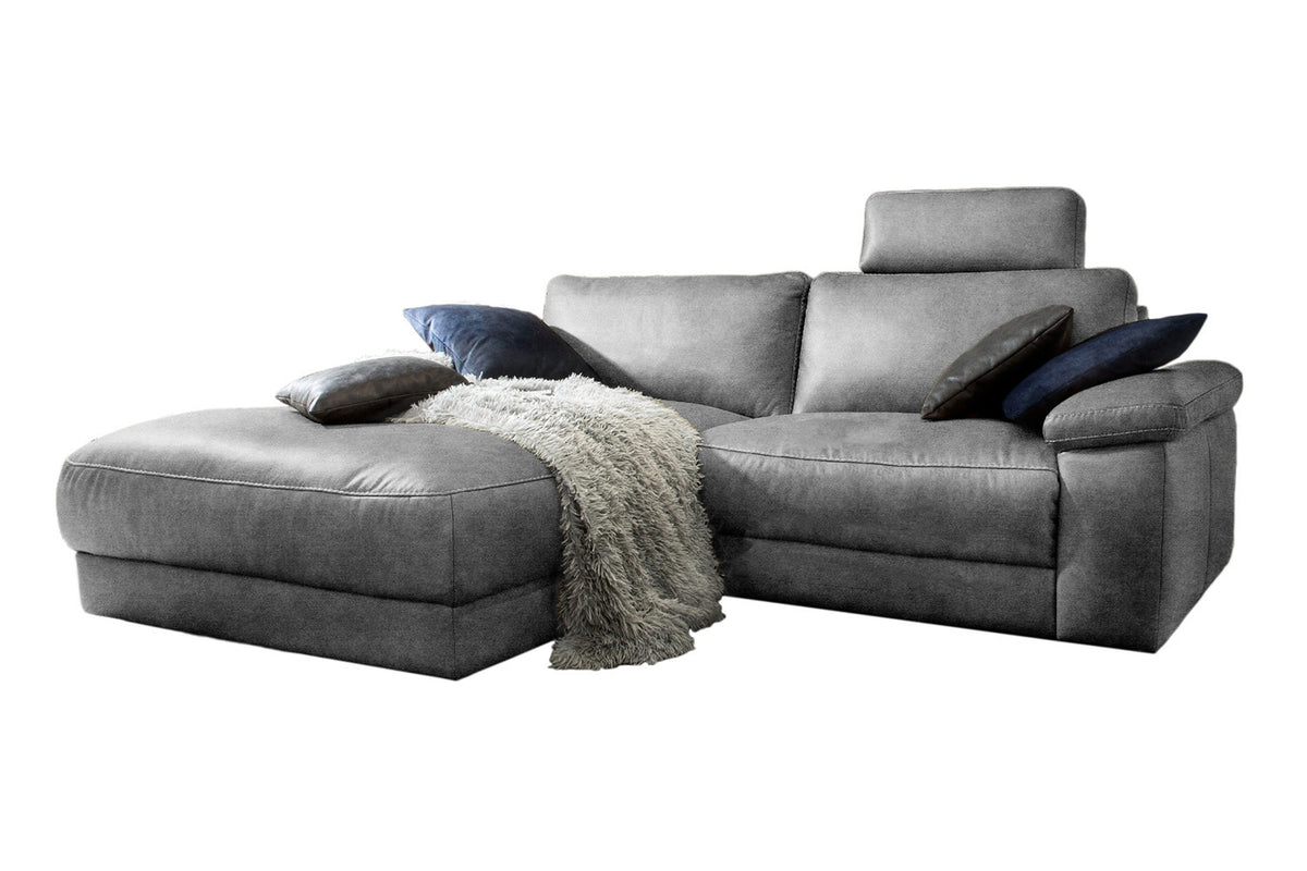 KAWOLA Sofa LOLA Ecksofa Leder grau mit motorischer Relaxfunktion