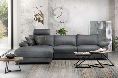 KAWOLA Sofa LOLA Ecksofa Leder grau mit motorischer Relaxfunktion, 304 x 178, Links