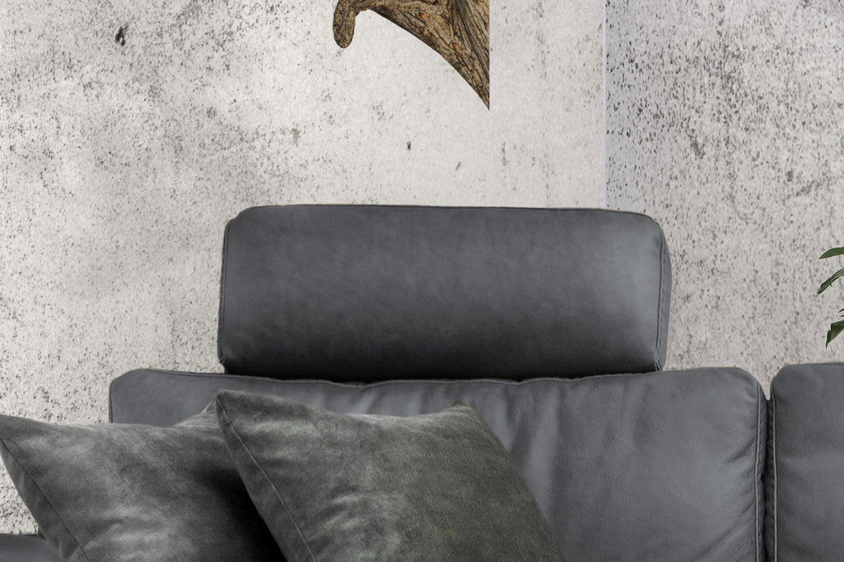 KAWOLA Sofa LOLA Ecksofa Leder grau mit motorischer Relaxfunktion