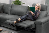 KAWOLA Sofa LOLA Ecksofa Leder grau mit motorischer Relaxfunktion