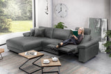KAWOLA Sofa LOLA Ecksofa Leder grau mit motorischer Relaxfunktion