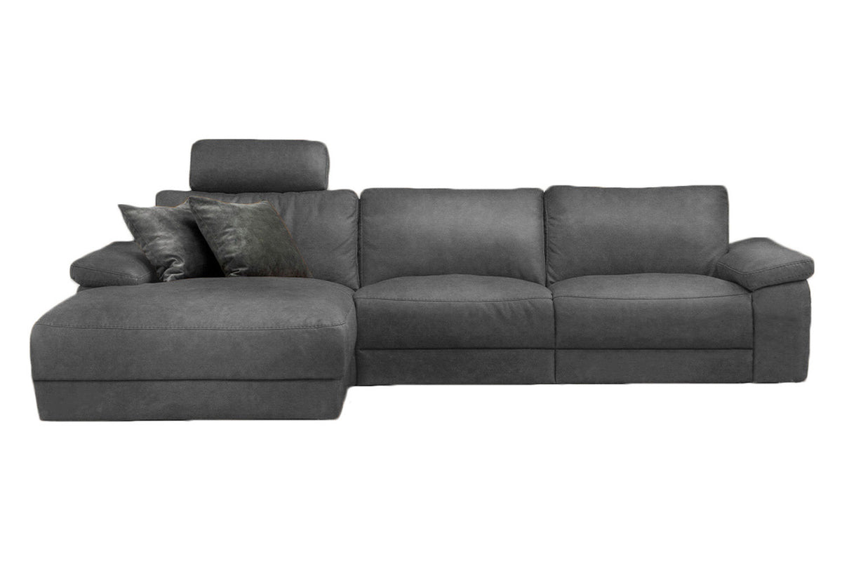 KAWOLA Sofa LOLA Ecksofa Leder grau mit motorischer Relaxfunktion