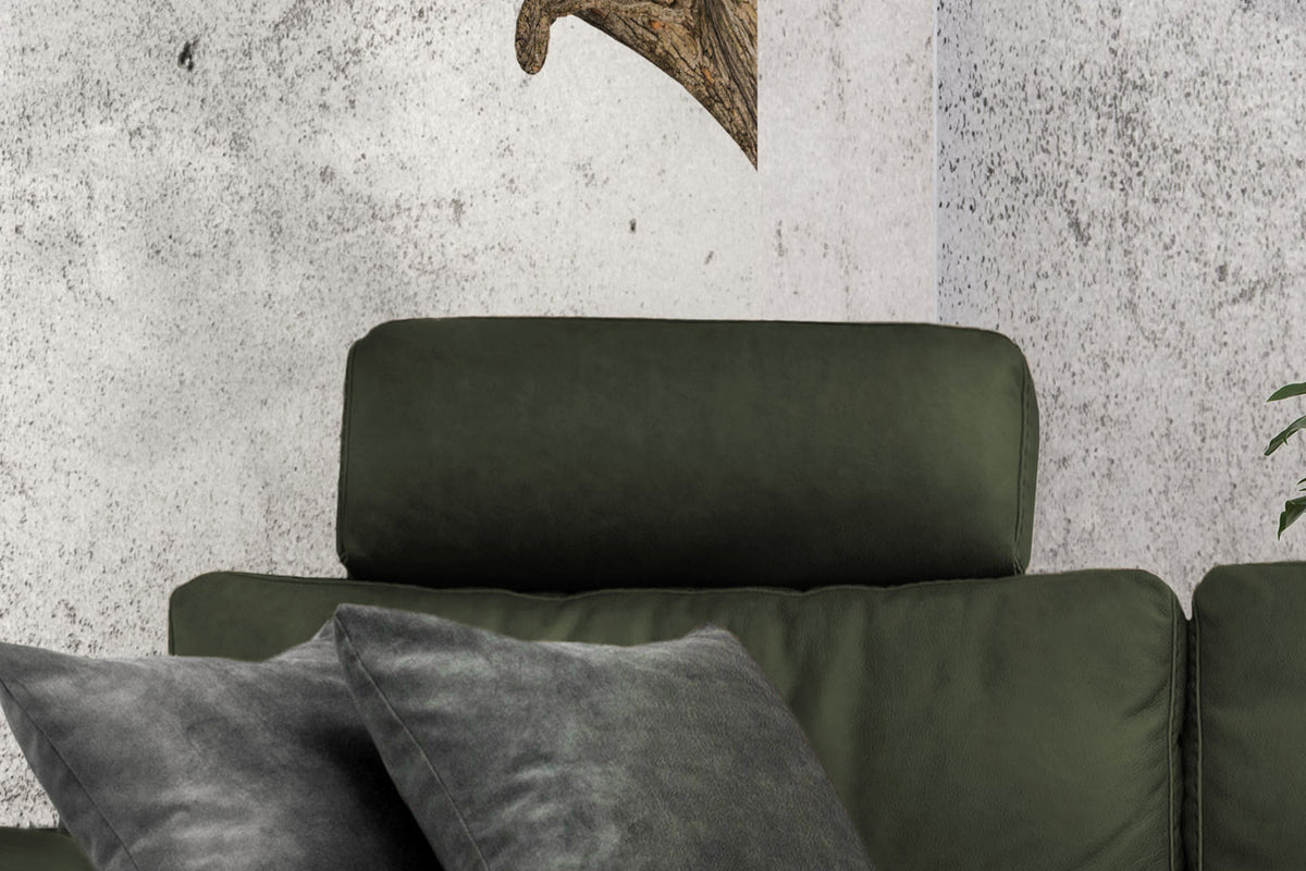 KAWOLA Sofa LOLA Ecksofa Leder moosgrün mit motorischer Relaxfunktion
