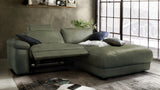 KAWOLA Sofa LOLA Ecksofa Leder moosgrün mit motorischer Relaxfunktion