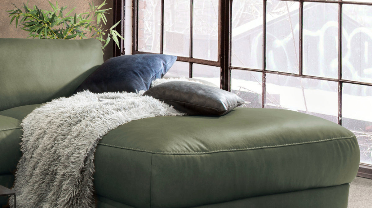 KAWOLA Sofa LOLA Ecksofa Leder moosgrün mit motorischer Relaxfunktion