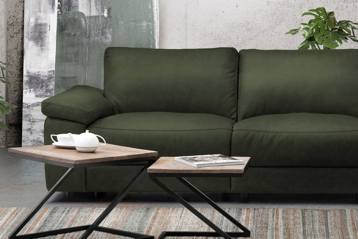 KAWOLA Sofa LOLA Ecksofa Leder moosgrün mit motorischer Relaxfunktion