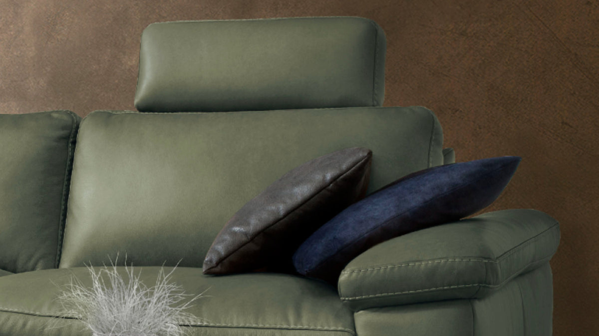 KAWOLA Sofa LOLA Ecksofa Leder moosgrün mit motorischer Relaxfunktion