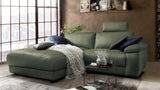 KAWOLA Sofa LOLA Ecksofa Leder moosgrün mit motorischer Relaxfunktion, 233 x 178, Links