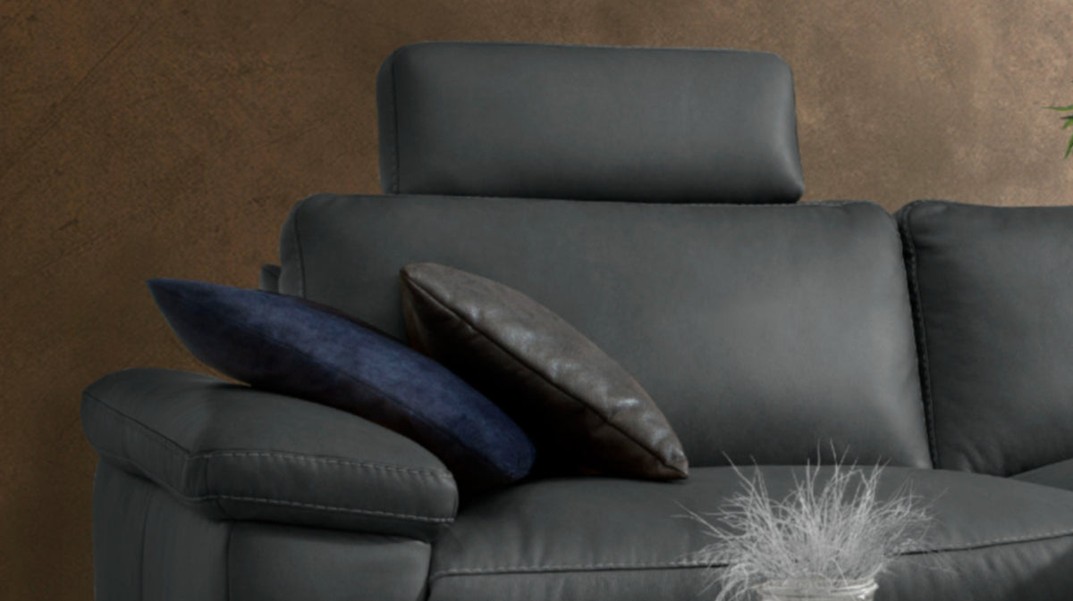KAWOLA Sofa LOLA Ecksofa Leder schwarz mit motorischer Relaxfunktion