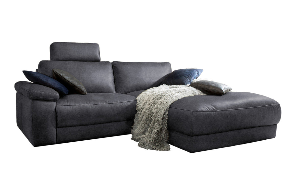 KAWOLA Sofa LOLA Ecksofa Leder schwarz mit motorischer Relaxfunktion
