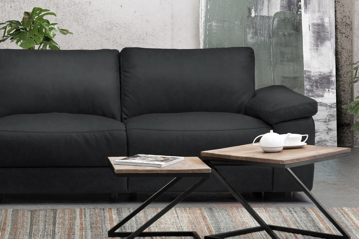 KAWOLA Sofa LOLA Ecksofa Leder schwarz mit motorischer Relaxfunktion