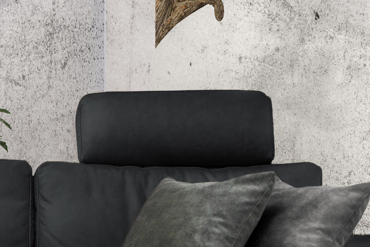 KAWOLA Sofa LOLA Ecksofa Leder schwarz mit motorischer Relaxfunktion