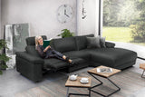 KAWOLA Sofa LOLA Ecksofa Leder schwarz mit motorischer Relaxfunktion