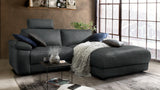 KAWOLA Sofa LOLA Ecksofa Leder schwarz mit motorischer Relaxfunktion, 233 x 178, Rechts
